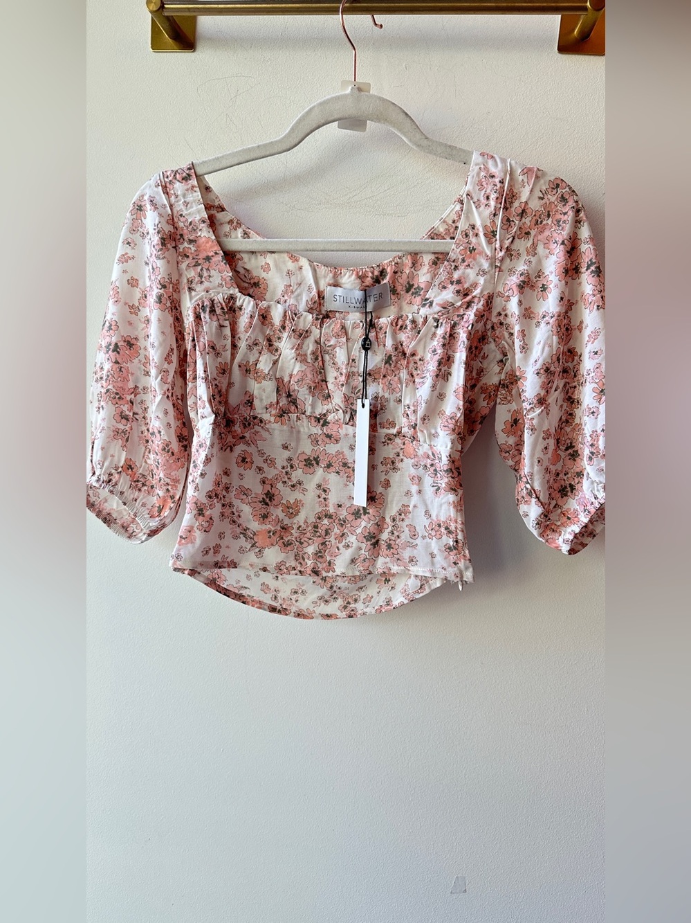🆕 Stillwater Floral Puff Sleeve Crop Top Pink XS | 15 P2P